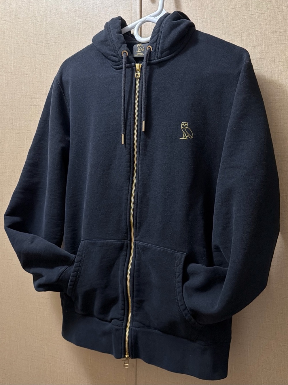 OVO Drake Black Zip-Up Hoodie with Gold Owl Logo size Medium